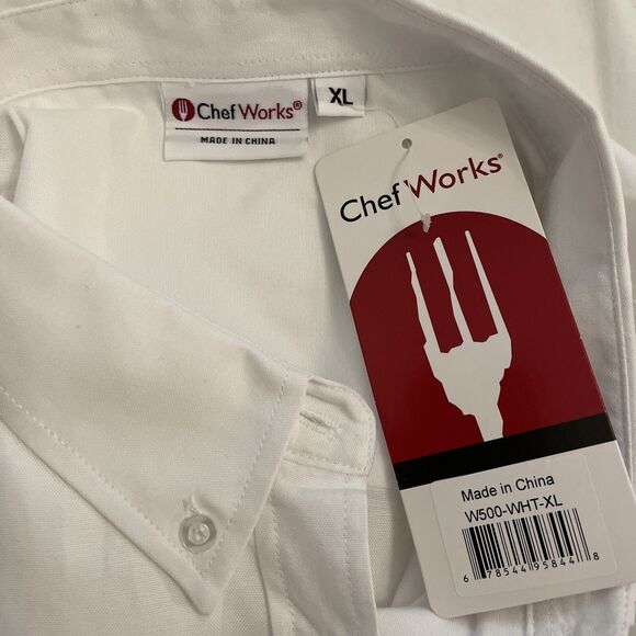 Chef Works White Button Down Shirt Mens Extra Large XL Restaurant Uniform NEW - Picture 2 of 9